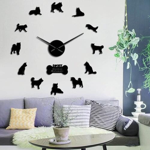 Alaskan Malamute Dog Breed Wall Hanging DIY Wall Clock Housewarming Gift Quartz Acrylic Mirror Sticker Animal Pets Clock Watch