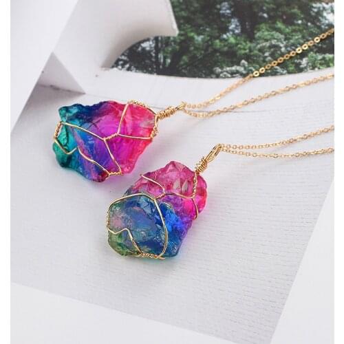 1PC Natural Crystal Irregular Rainbow Stone Chakra Rock Necklace Quartz Simple Pendant Choker Jewelry Gift Accessories