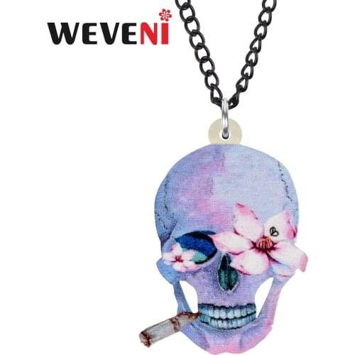 WEVENI Acrylic Halloween Flower Smoking Skull Necklace Collar Chain Pendant Jewelry Gift For Women Girls Kids Party Jewellery