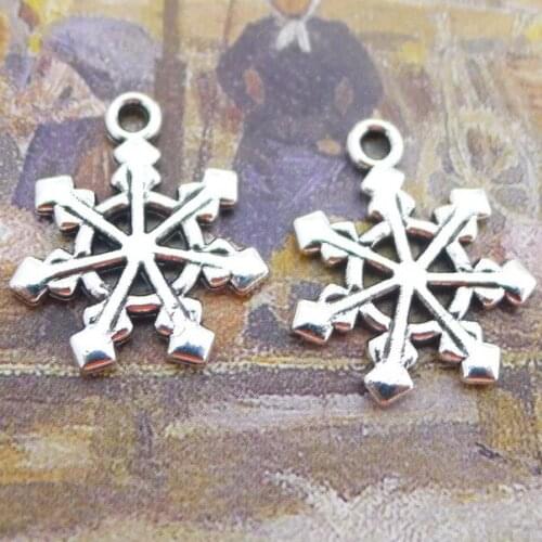 20pcs/Lot 17x20mm Antique Silver Color Snowflake Hollow Charms Pendant For Jewelry Making DIY Jewelry Findings