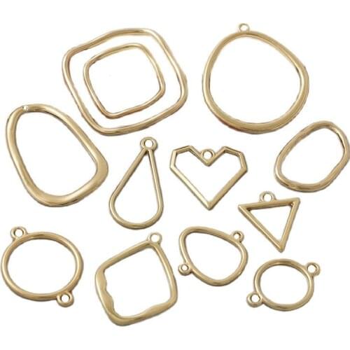 10pcs Metal Gold Charms Heart Round Water Drop Shape Pendants Handmade Hair Accessories DIY Earrings Making Jewelry Findings