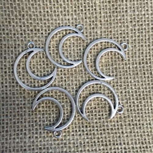 22 Pcs/lot 29x24mm Hollow Moon Charms for Jewelry Making Antique Silver Plated Pendant for DIY Necklace Bracelet A048