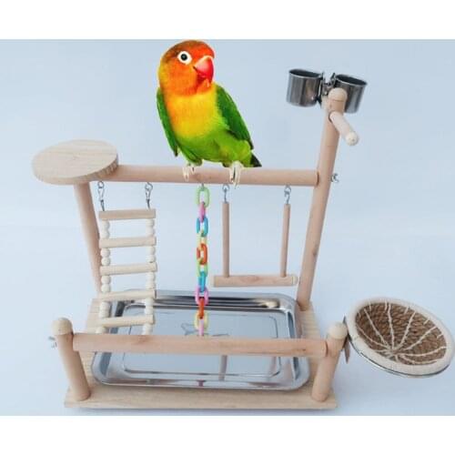 Parrots Playform Toy Bird Playground Wood Perch Ladder Gym Stand with Tray Feeding Cups Swing Birds Nest Exercise Toys C42