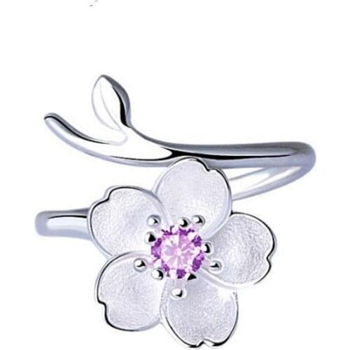 Popular New Fashion Temperament 925 Sterling Silver Jewelry Rings Personality Crystal Flowers Female Rings SR274