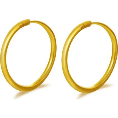 Fine Real 24K Yellow Gold Earrings Best 10mm Circle Hoop Earrings 1.06g