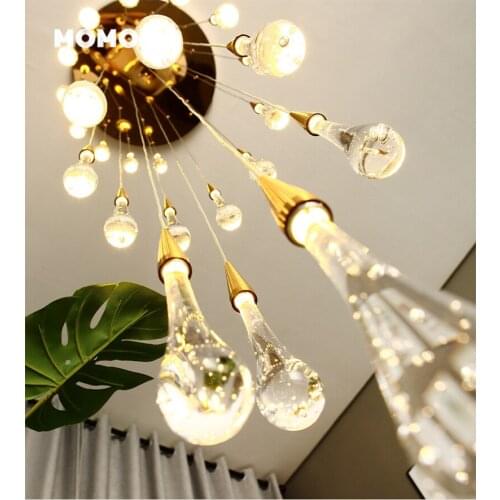 Nordic Water Drop LED Chandeliers Modern Gold Metal Bubble Crystal Pendant Lamps Bedroom Living Room Staircase Lights Fixture