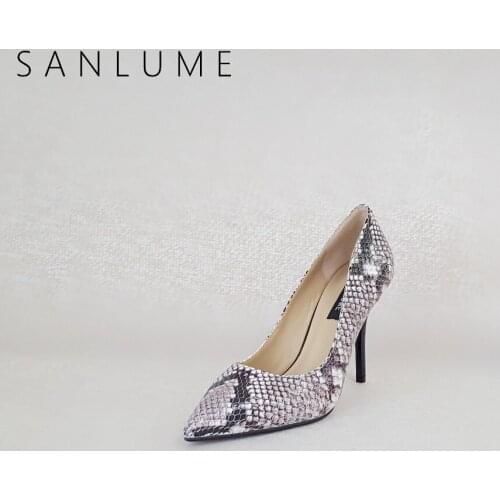 SANLUME Autumn Snakeskin Texture Pumps Women Shoes Woman Extreme High Heels Ladies Sexy Stiletto Party Shoes Pointed Toe Heels