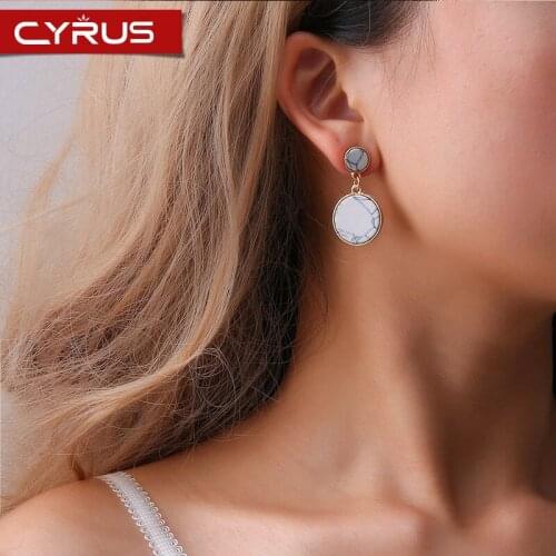 Vintage Natural Stone Earring For Women White Marble Black Stone Marbled Long Dangle Ear Studs Statement Boho Jewelry 2019