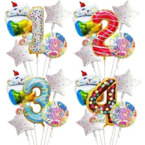 5pcs 40 Inch Donut Number Foil Balloons Rainbow Candy Cake Helium Ballon 18inch Transparent Birthday Party Decorations Kids Toys