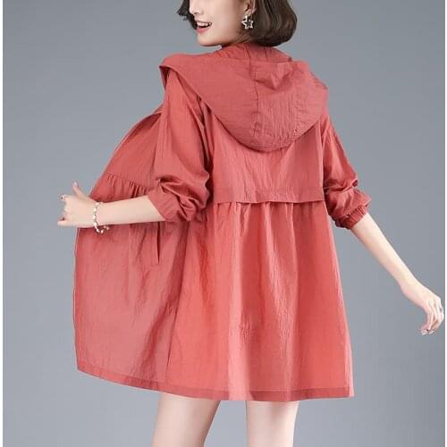 2021 Summer Thin Sunscreen Coat Women Jacket Hooded Casual Female Windbreaker Long Coat Ultralight Outerwear Plus Size 4XL