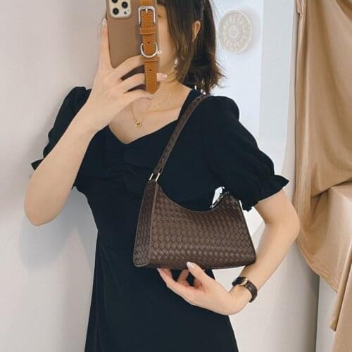 Plaid Pattern PU Leather Shoulder Bag for Women New 2021 Fashion Woven Baguette Bags Designer Luxury Female Travel Totes Handbag