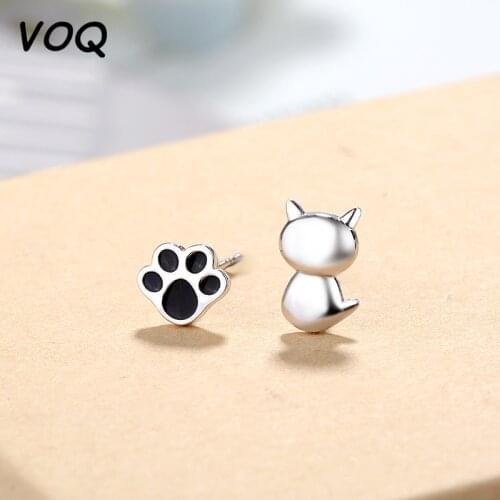 VOQ 925 Sterling Silver Cute Cats Claw Asymmetric Earrings Womens Sweet Earrings Exquisite Party Jewelry Accessories