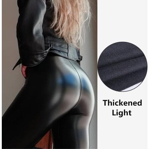 5XL Women Pencil Pants Faux Leather Thicken Winter Warm Leggings Elastic High Waist Skinny Pants Shiny Latex Trousers Plus Size