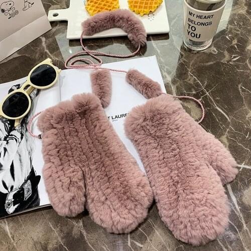 [Gloves] Lady fashion Winter Rex Rabbit Fur Woven Gloves Cute Natural fur Wool Elastic Warm mittens
