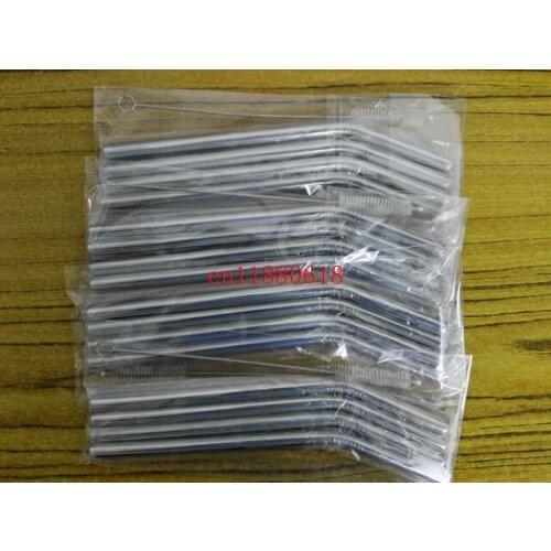 50Sets/lot 4pcs 9.5x215mm Bend & straight 304 stainless steel drinking straw +1 pcs straw brush With opp bag package