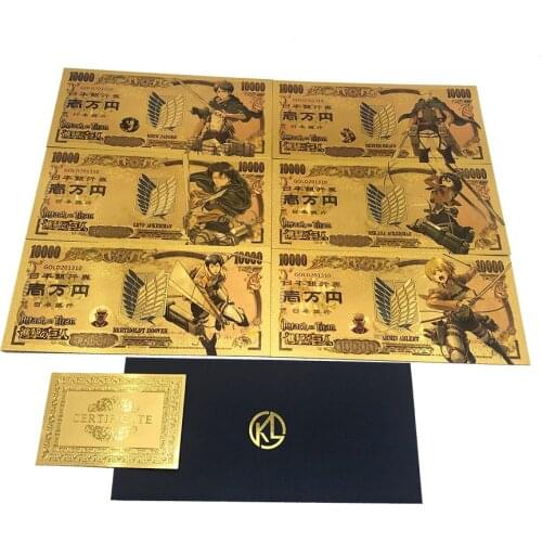 6 Types Japanse Anime Attack on Titan Gold Banknote Captain Levi Souvenir Home Decor Gift for Kids Children