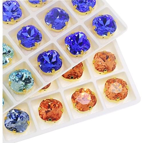 8mm Square Pointback Non-hotfix Glass Strass Rhinestones Crystal Sew On Rhinestone with Gold Claw for Clothing Dress Shoes