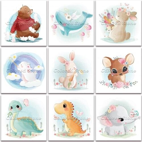 New Diamond painting Cartoon Animal Bear elephant whale rabbit dinosaur 5D DIY Full Square Drill embroidery 3D Round mosaic 1242