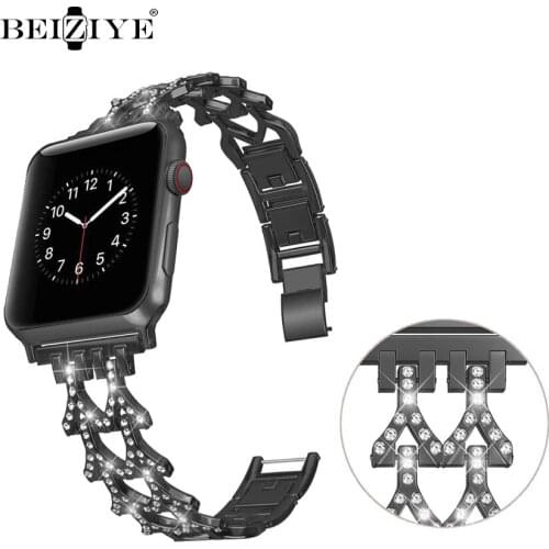 Diamond Strap For Apple Watch Band 38mm 42mm 40mm 44mm Women band for iWatch band Series 5 4 3 2 metal Stainless steel Bracelet