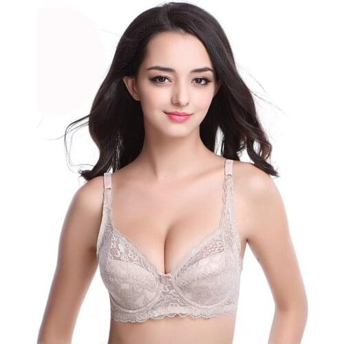 Big size B C Summer thin cup Sheer Lace bra t shirt double cotton Push Up Seamless Bra For Women gather breast sexy bra 32 34-40