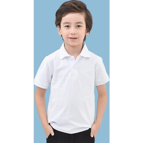 Children lapel Tops Boys Girls Solid White School Uniform Teenagers Preppy Style Cotton Short Sleeve T-Shirts Students Clothes