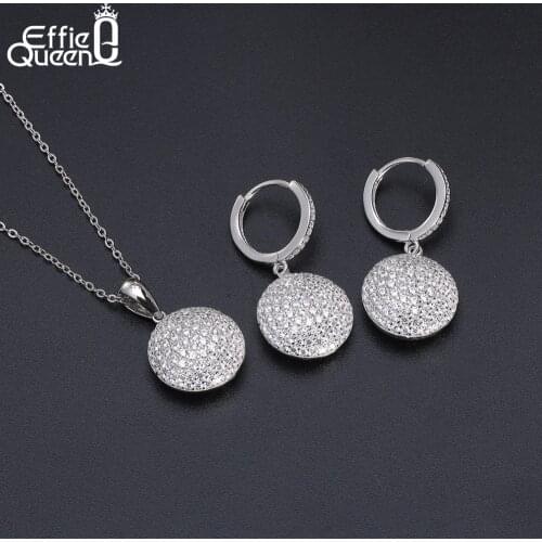 Effie Queen 2019 Cubic Zircon Pure Sterling Silver Pendant Necklace & Drop Earring Jewelry Set for Women New Arrival DSS04