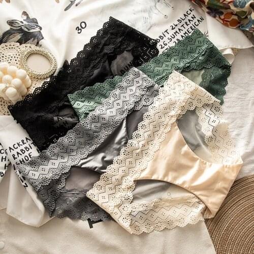 European Style Cotton Underwear Sexy Lace Panties Plus Size Womens Underpants Med Waist Seamless Briefs Female Sexy Lingerie