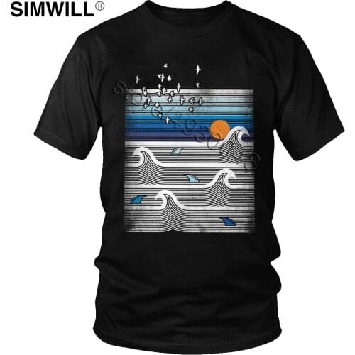 Brand Latest Shirt Men Soft Cotton Retro Ocean Sunset T Shirts Short Sleeved Vintage Graphic Casual Tshirt Dropshipping Clothes