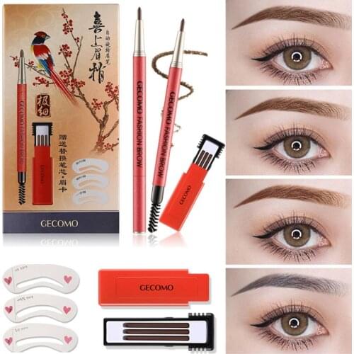 Eye Brow Pencil Fashion Brow Makeup Set Eyebrow Pen + 3pcs Refill + 3pcs Eyebrow Stencils Shaper Grooming Kit Chines Style