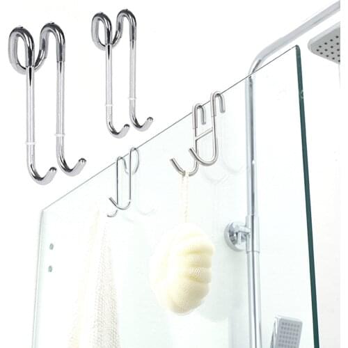 Stainless Steel Shower Hooks Glass Door Shower Hook Lightweight Bathroom Hooks Bath Shower Screen Towel Hanger Shower Door