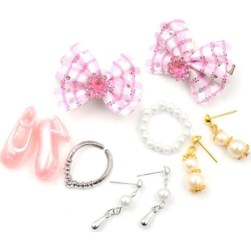 Doll Set of Fashion Jewelry Necklace Earring Bowknot For Dolls Party Accessories for Kids Gift