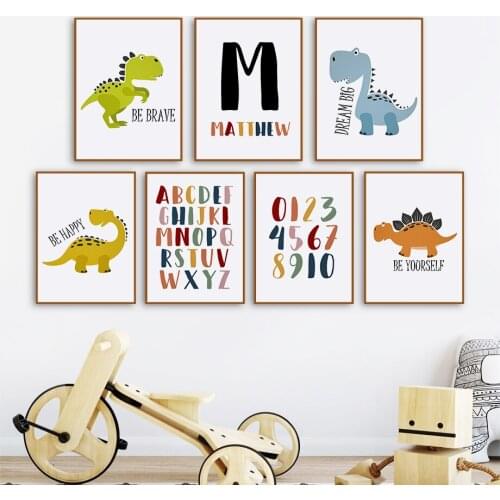 Cute Cartoon Colorful Dinosaur Alphabet Wall Art Canvas Painting Nordic Posters And Prints Wall Pictures For Kids Room Decor