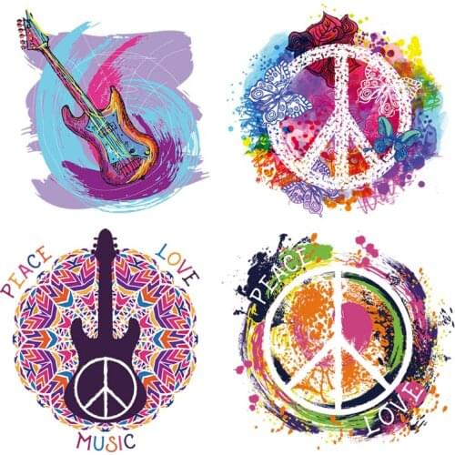 Musical Instrument Patch Guitar Thermo-stickers For Clothes Metal Rock Applique On Clothes DIY Iron On Transfers For Clothing