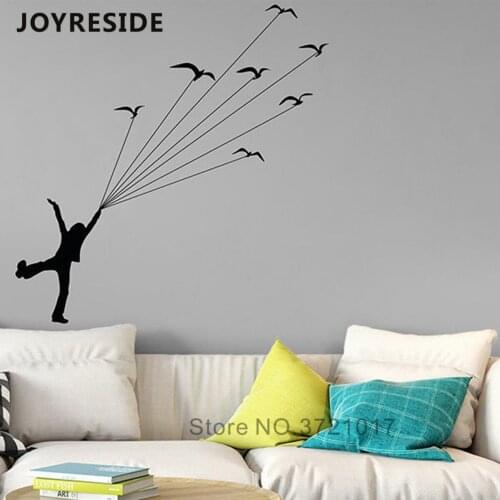 Animal Birds Wall Stickers Kates Sky Man Pattern Art Design Wall Decals House Natural Decor Wall Decal Flying Bird Rooms M331
