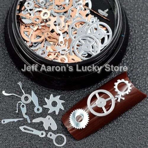 New arrival metal gear nail art decorations slice nail foil decals gearwheel manicure fake nails accessoires supplies tool