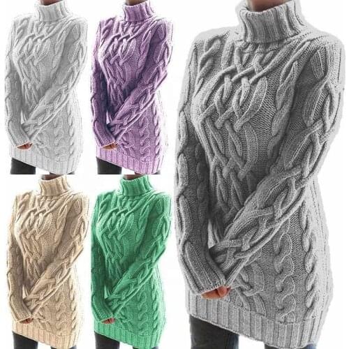 OEM Autumn winter warm high collar sweaterdress women knitwear thickened two lapels retro long sleeve sweater dress