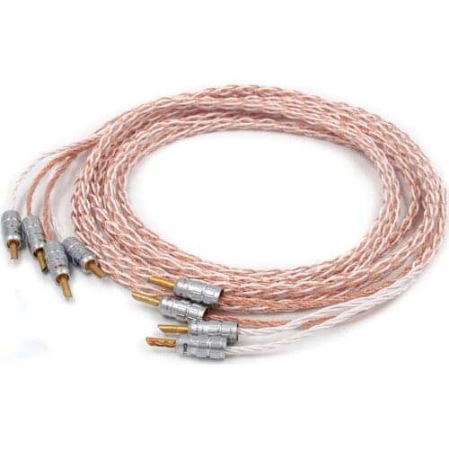 Pair 4TC Multiple twist cable, OCC pure copper speaker cable ,wire with cmc gold plated banana plug connector