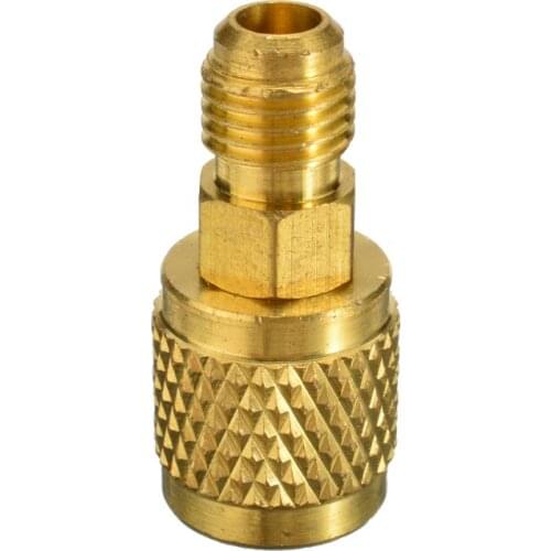 1/4" Brass Refrigerant Safety Adapter Male to 5/16" Female Charging Hose Pump Mayitr for R410a Mini Split HVAC System