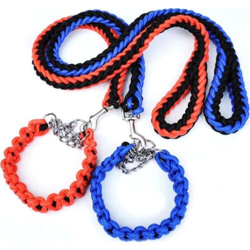 Strong Medium Large Dog Lead Chain Nylon Weave Pet Collar and Leash for Big Dogs Golden Retriever Pitbull Leashes Pet Supplies