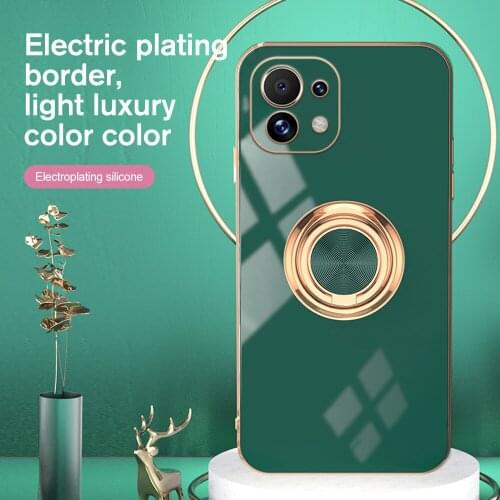 Luxury Plating TPU Soft Bumper Back Cover For Xiaomi Mi 11i 11 Lite 11Lite Light Ultra Pro Car Magnetic Ring Camera Protect Case