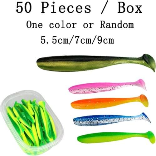50PCS/ Box Explosive T-Tail Soft Bait Sub Worm Two Color Monochrome Fishing Lure Luer Bass Trout Sea