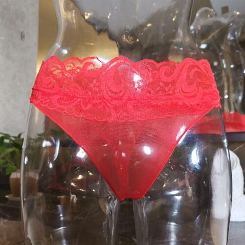 Sexy Lace Sheer See Through G-string Low Waist Thin T-back Underwear Oil Thong Seamless Underwear Bottom Gay wear F7