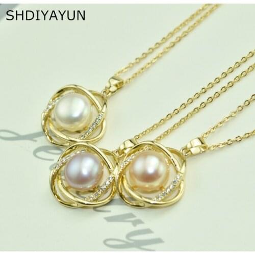 SHDIYAYUN Gold Pearl Necklace Simple Choker Necklace Pendant 925 Sterling Silver Jewelry 100% Real Pearl Accessories Wholesale