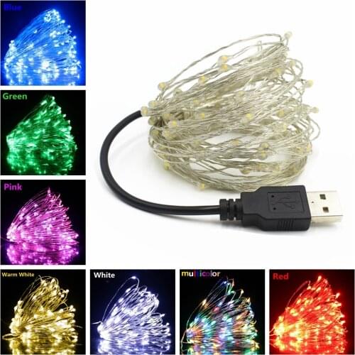 2/5/10M LED Light String USB Copper Wire Garland Light Outdoor Waterproof Garden Colorful Lamp for Christmas Wedding Party Decor