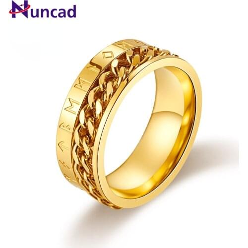 Titanium Viking Text Chain Ring New Can Turn The Viking Gilded Tide Personality Culture Ring Good Quality