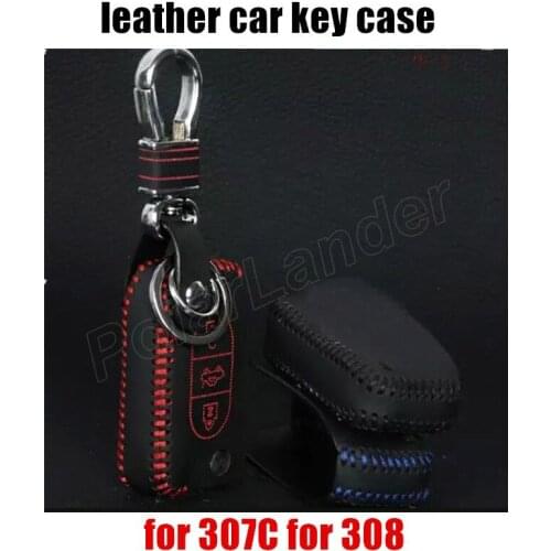 Only Red best selling car key case Genuine quality leather Hand sewing car key cover DIY car styling fit for PEUGEOT 308 307C