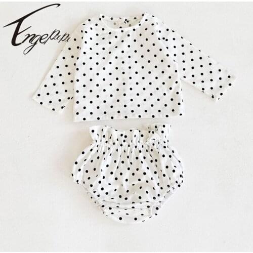 Engepapa Infant Baby Girls Clothing Suit Korean Style Dot Long Sleeve Tops+PP Shorts Sets Spring Autumn Baby Girls Clothes