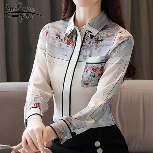 Spring 2021 Elegant Print Long Sleeve Silk Women Shirts Womens Tops and Blouses Blusas Mujer De Moda 2021 Fashion 8526 50