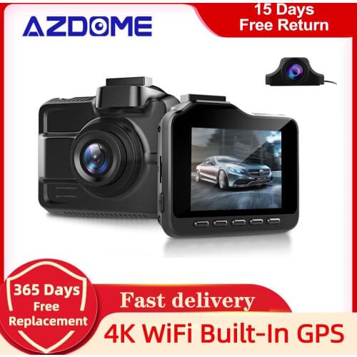 AZDOME Dash Cam Dual Lens 4K 2160P UHD Recording Car Camera DVR Night Vision WDR Built-In GPS Wi-Fi G-Sensor Motion Detection