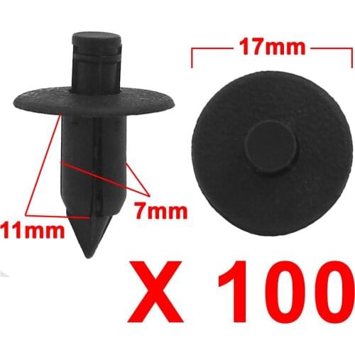 X Autohaux 100Pcs Black Plastic Rivets Fastener Bumper Push Pin Clips 7Mm For Car